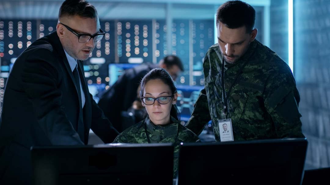 A national intelligence team shares sensitive information securely. 